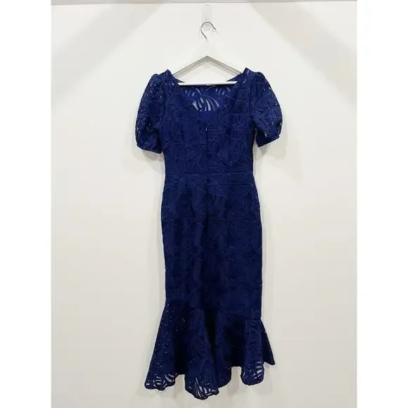 Kay Unger Portia Tea Length Dress in Midnight Blue - Picture 7 of 16